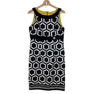 London Times Black and White‎ Geometric Retro Sheath Sleeveless Dress Size 12